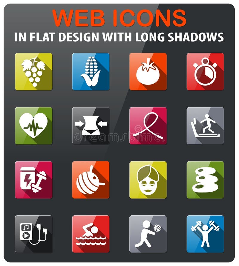healthy lifestyle icons set in flat design with long shadow. healthy lifestyle icons set in flat design with long shadow