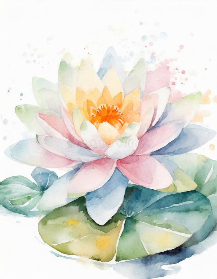 Pastel colored water lily flowers, in a watercolor painting style - illustration - graphic. Pastel colored water lily flowers, in a watercolor painting style - illustration - graphic