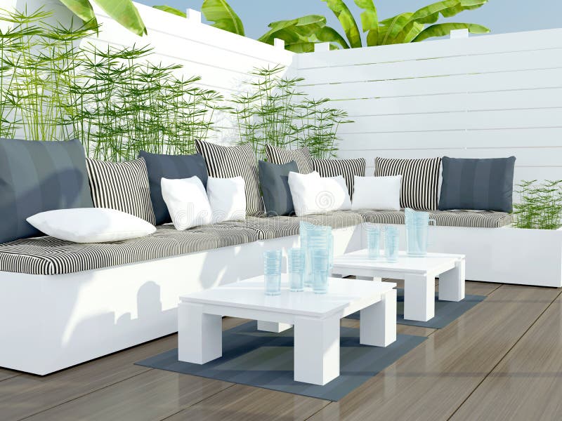 Υπαίθρια περιοχή διατάξεων θέσεων patio. διανυσματική απεικόνιση