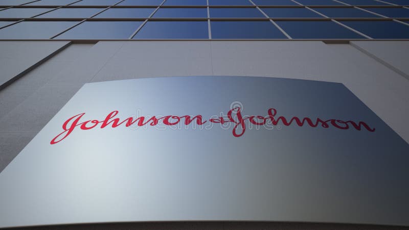 Υπαίθριος πίνακας συστημάτων σηματοδότησης με το λογότυπο Johnson ` s χτίζοντας σύγχρονο γραφ&epsilo Εκδοτική τρισδιάστατη απόδοσ