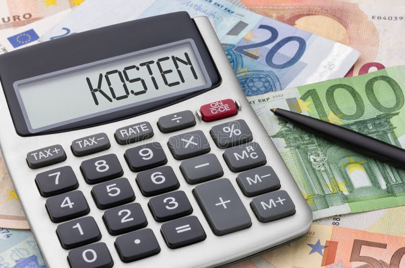 Υπολογιστής με τα χρήματα - γερμανική λέξη Kosten για τις δαπάνες