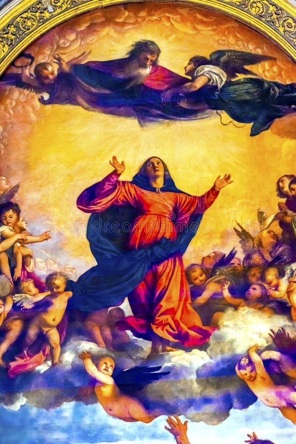 Υπόθεση Mary Titian που χρωματίζει τη Σάντα Μαρία Gloriosa de Frari CH στοκ εικόνες Υπόθεση Mary Titian που χρωματίζει τη Σάντα Μαρία Gloriosa de Frari CH στοκ εικόνες