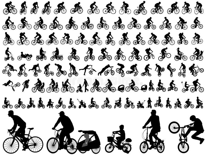 Υψηλός - σκιαγραφίες ποιοτικών bicyclists διανυσματική απεικόνιση