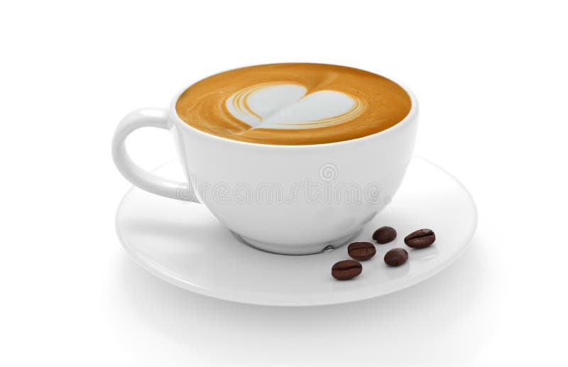 Φλιτζάνι του καφέ latte και φασόλια καφέ που απομονώνονται στο λευκό στοκ εικόνα με δικαίωμα ελεύθερης χρήσης