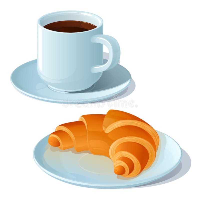 Φλυτζάνι του ισχυρού μαύρου καφέ και croissant σε ένα άσπρο πιατάκι πορσελάνης ελεύθερη απεικόνιση δικαιώματος