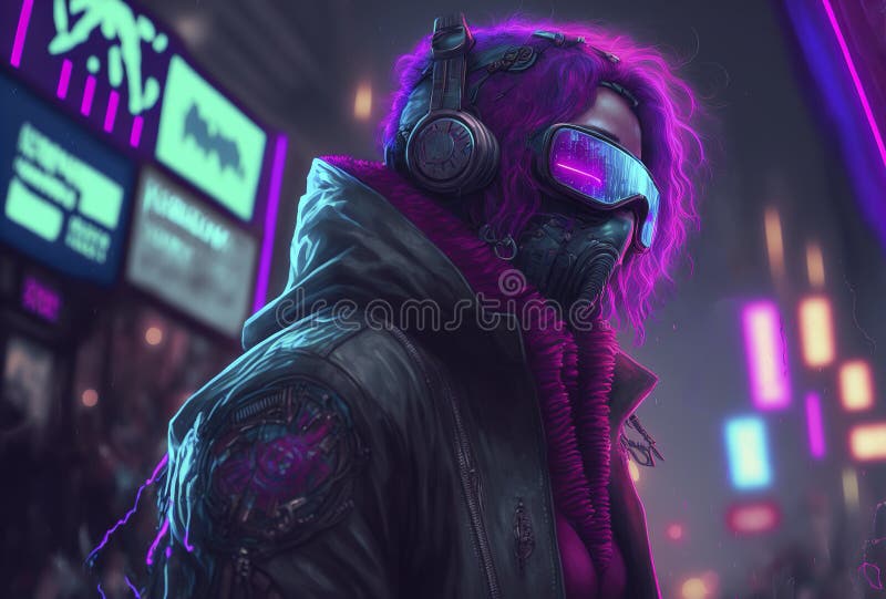 φάντασμα γυναίκα στο cyberpunk futuristic city neon λάμπει από τα φώτα της μητρόπολης genertive ai ελεύθερη απεικόνιση δικαιώματος