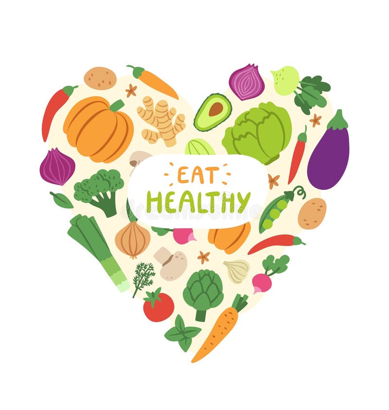 Vegetable heart with eat healthy sign. Vegetable heart with eat healthy sign