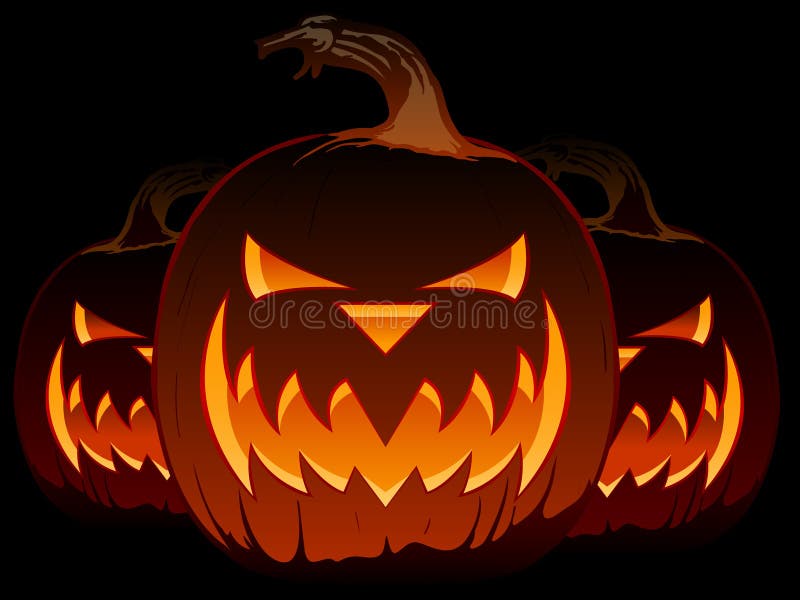 An illustration of three scary halloween pumpkins. Black background placed on separate layer for ease of use. An illustration of three scary halloween pumpkins. Black background placed on separate layer for ease of use