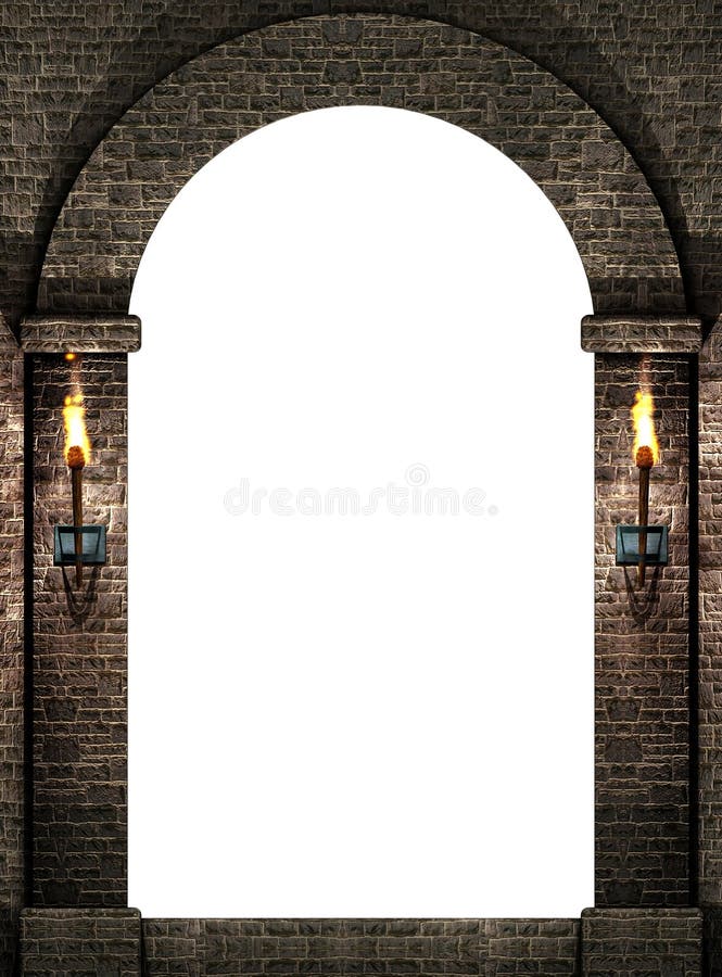 Stone arch with torches and white background. Stone arch with torches and white background