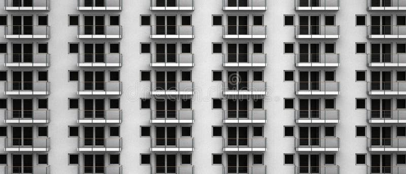Φανταστική τρισδιάστατη απόδοση των ανώνυμων διαμερισμάτων σε ένα πολυόροφο κτίριο πόλεων στοκ εικόνες Φανταστική τρισδιάστατη απόδοση των ανώνυμων διαμερισμάτων σε ένα πολυόροφο κτίριο πόλεων στοκ εικόνες
