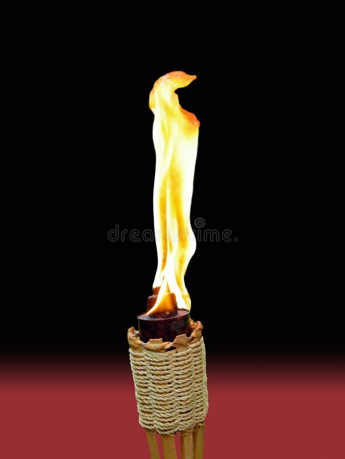 Tiki torch with brilliant flame on black and red background. Tiki torch with brilliant flame on black and red background