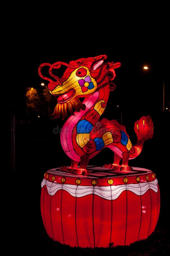 Tallinn, Estonia- December 25, 2019: Lantern in the shape of a symbol of the year - Dragon. Chinese zodiac animals. Festival the of lights â€žThe Great Lanterns of China. Tallinn, Estonia- December 25, 2019: Lantern in the shape of a symbol of the year - Dragon. Chinese zodiac animals. Festival the of lights â€žThe Great Lanterns of China