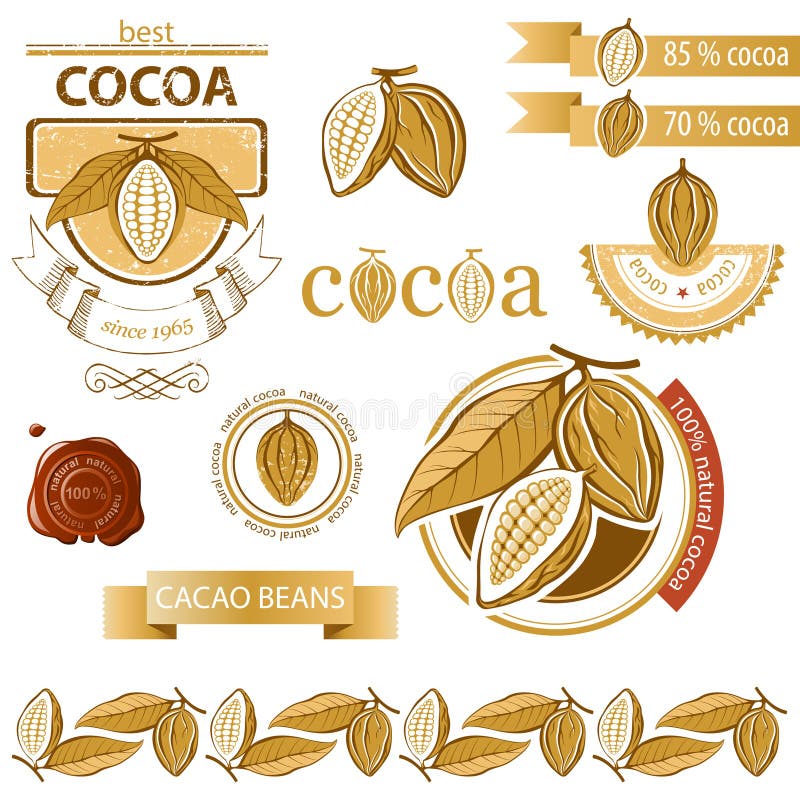 Cocoa beans icons and emblems. Cocoa beans icons and emblems
