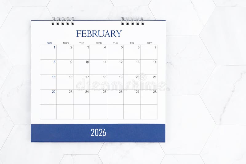 Φεβρουάριος 2026 ημερολόγιο γραφείου για λευκά πλακίδια φόντο στοκ φωτογραφία με δικαίωμα ελεύθερης χρήσης