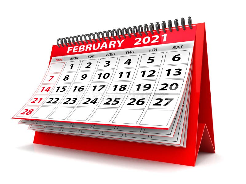 φεβρουάριος 2021 σπειροειδές ημερολόγιο απομονωμένο σε λευκό φόντο 3d απόδοση διανυσματική απεικόνιση
