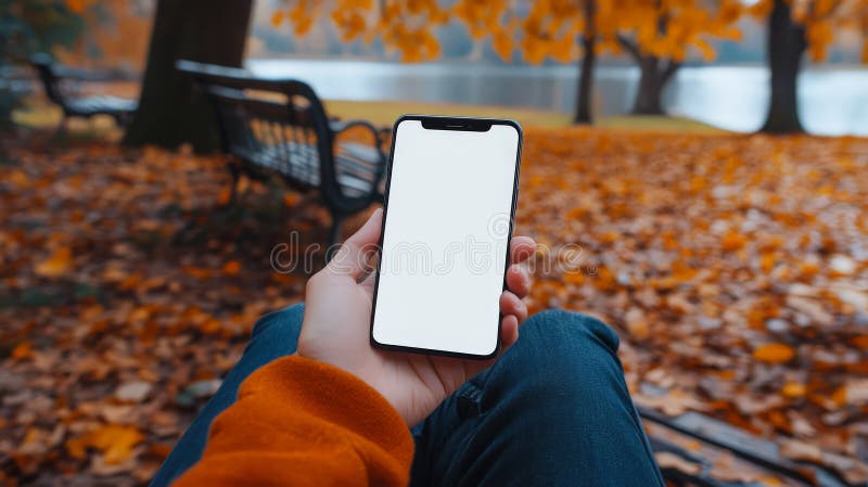 φθινοπωρινή γαλήνη με υποστήριξη smartphone απεικόνιση αποθεμάτων