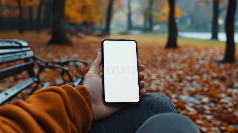 Φθινοπωρινή γαλήνη με υποστήριξη smartphone διανυσματική απεικόνιση