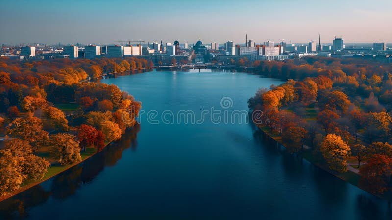 φθινοπωρινή γαλήνη στο πάρκο tiergarten. σύλληψη φωτογραφία φύση πτώση φυλλάδιο ειρηνικά τοπία διανυσματική απεικόνιση