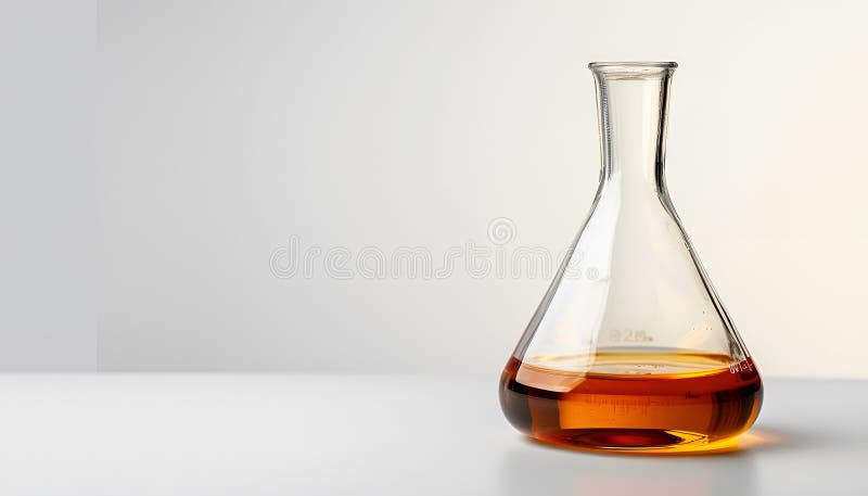 Φιάλη Φλωρεντίας με υγρό σε λευκό φόντο. Γυάλινα σκεύη χημείας στοκ φωτογραφίες με δικαίωμα ελεύθερης χρήσης