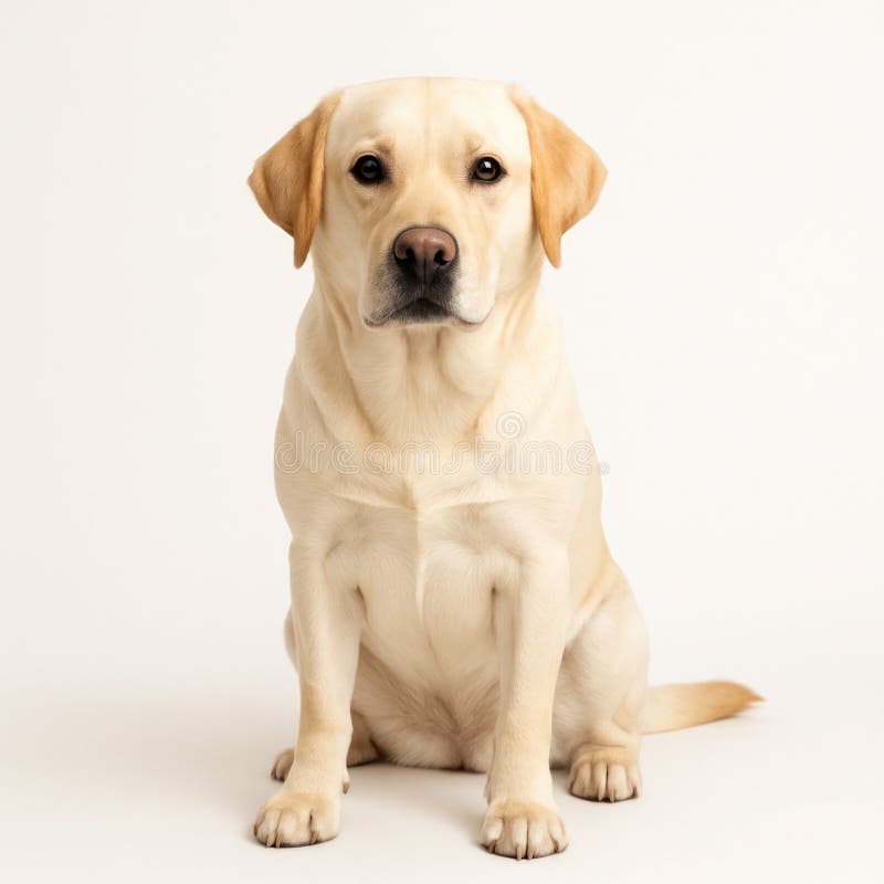 Φιλικός ανακτητής Labrador που κάθεται ήρεμα σε καθαρό λευκό φόντο διανυσματική απεικόνιση