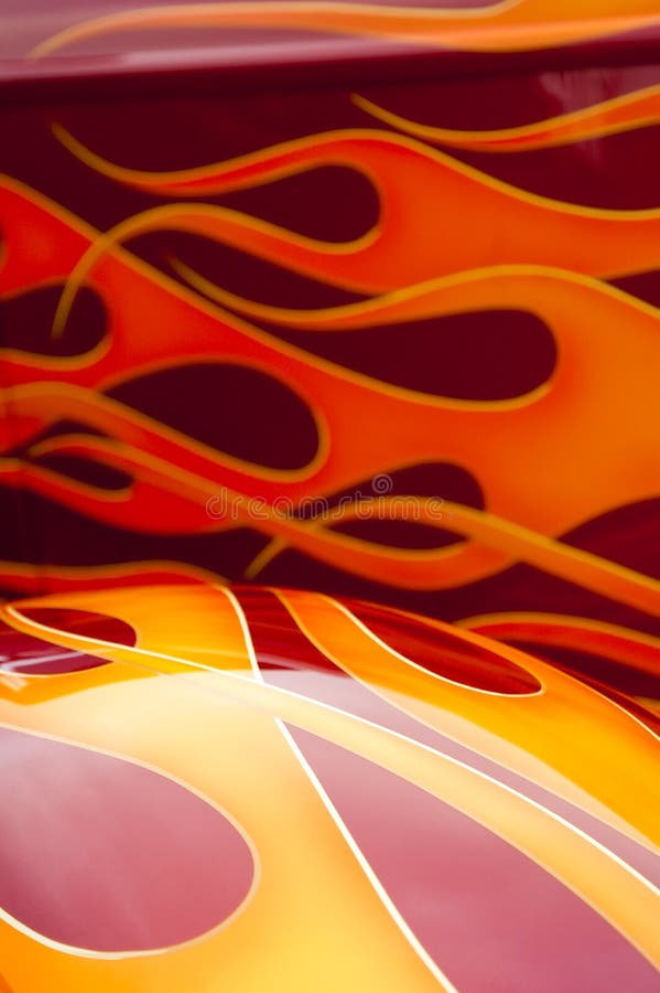 Colorful flaming paintwork on a custom hotrod. Colorful flaming paintwork on a custom hotrod