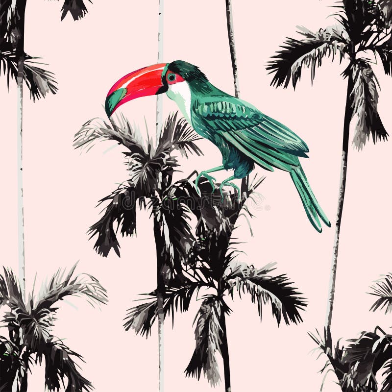 Φοίνικες και toucan άνευ ραφής υπόβαθρο διανυσματική απεικόνιση Φοίνικες και toucan άνευ ραφής υπόβαθρο διανυσματική απεικόνιση