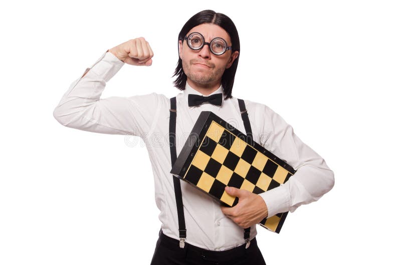 Φορέας σκακιού Nerd που απομονώνεται στο λευκό στοκ φωτογραφία Φορέας σκακιού Nerd που απομονώνεται στο λευκό στοκ φωτογραφία