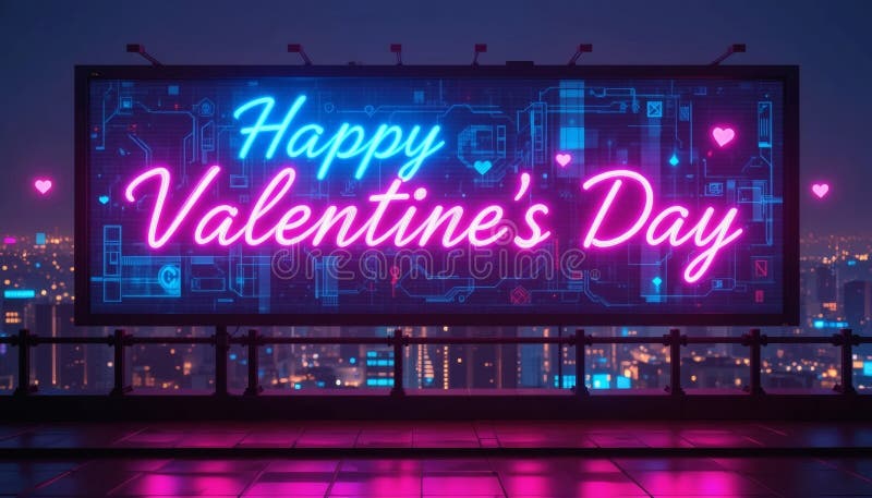 Φουτουριστική Διαδικτυακή Πανκ Neon Happy Valentines Ημέρα της Ζωντανής Αφίσας της Cityscapes ελεύθερη απεικόνιση δικαιώματος