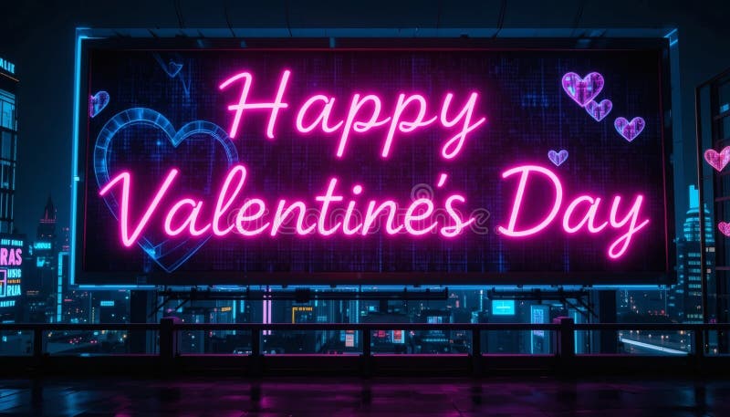 Φουτουριστική Διαδικτυακή Πανκ Neon Happy Valentines Ημέρα της Ζωντανής Αφίσας της Cityscapes απεικόνιση αποθεμάτων