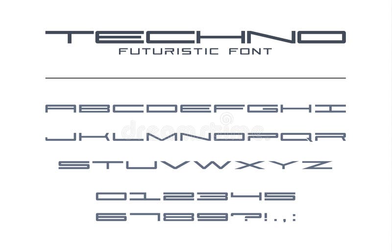 Φουτουριστική ευρεία πηγή Techno Γεωμετρικός, αθλητισμός, μελλοντικό, ψηφιακό αλφάβητο τεχνολογίας Επιστολές και αριθμοί για στρα διανυσματική απεικόνιση