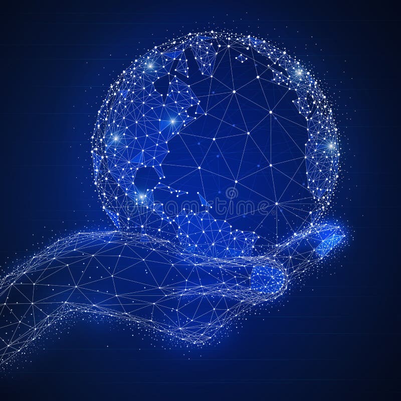 Φουτουριστικό έμβλημα hud τεχνολογίας Blockchain με τη σφαίρα σε ένα χέρι διανυσματική απεικόνιση Φουτουριστικό έμβλημα hud τεχνολογίας Blockchain με τη σφαίρα σε ένα χέρι διανυσματική απεικόνιση