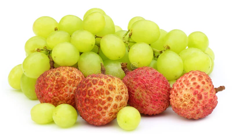 Φρέσκα σταφύλια με το lychee στοκ εικόνες