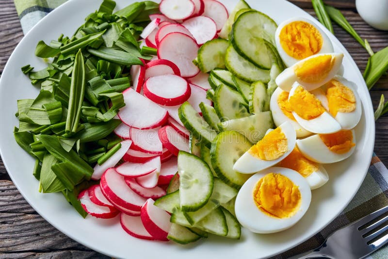 Φρέσκια σαλάτα άνοιξη των πρασίνων, αυγό, veggies στοκ φωτογραφία με δικαίωμα ελεύθερης χρήσης Φρέσκια σαλάτα άνοιξη των πρασίνων, αυγό, veggies στοκ φωτογραφία με δικαίωμα ελεύθερης χρήσης