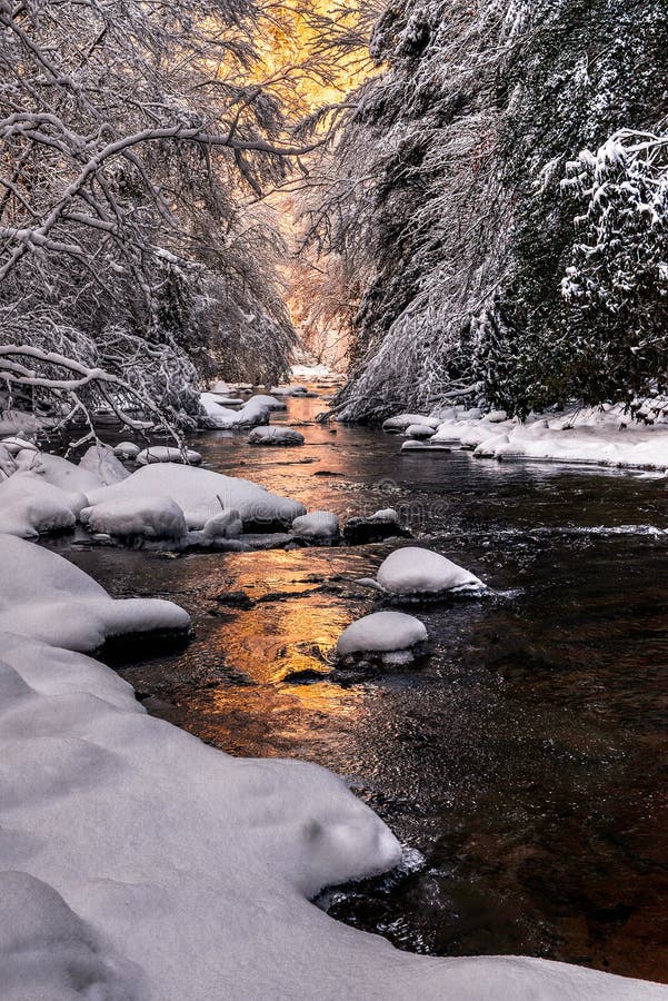 Morning light over fresh snow along Martins Fork of the Cumberland River in Kentucky. Morning light over fresh snow along Martins Fork of the Cumberland River in Kentucky