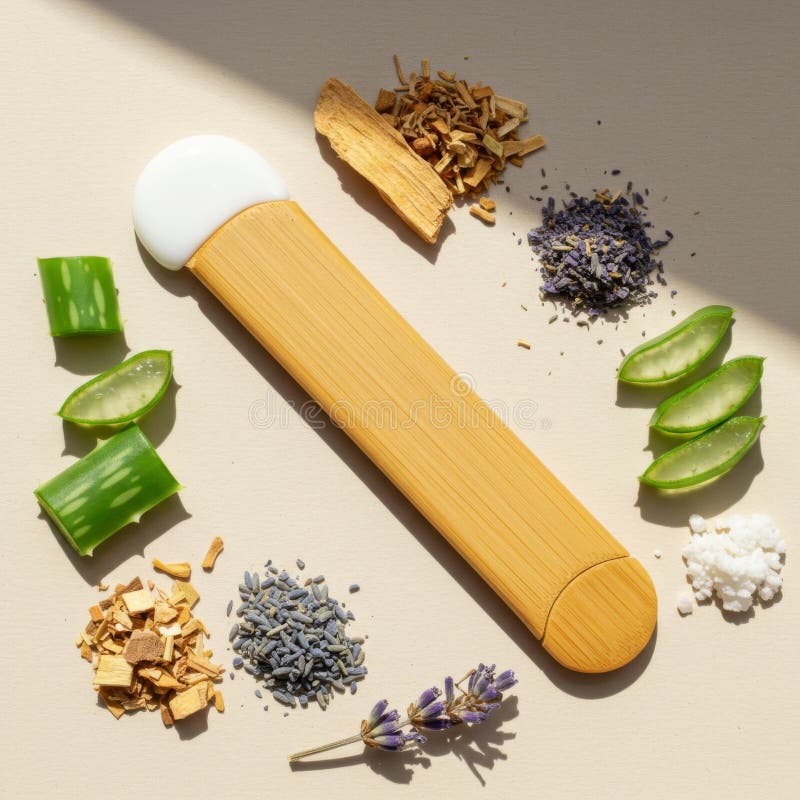 Φυσικά συστατικά του Skincare με σπάτουλα μπαμπού ελεύθερη απεικόνιση δικαιώματος