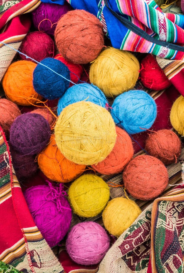 Natural dyed wool yarn in the peruvian Andes at Cuzco Peru. Natural dyed wool yarn in the peruvian Andes at Cuzco Peru