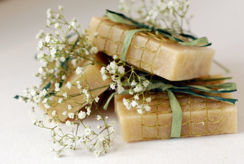 There is a hand-made soap with natural ingredients. There is a hand-made soap with natural ingredients