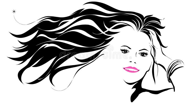 A illustration of a woman with long flowing hair isolated on white. A illustration of a woman with long flowing hair isolated on white
