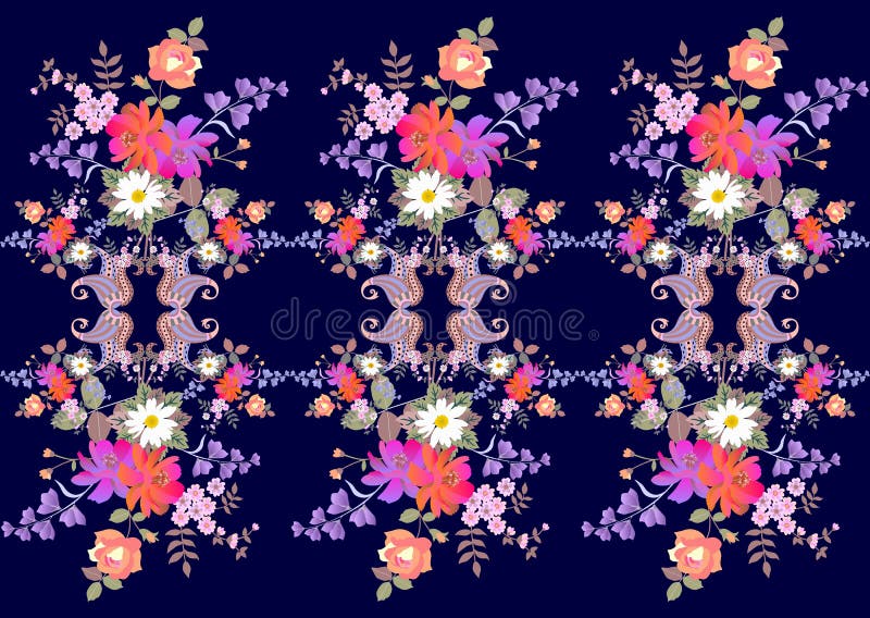 Φωτεινά ατελείωτα floral σύνορα του Paisley στο ινδικό ύφος Οι ανθοδέσμες των τριαντάφυλλων, των μαργαριτών, του κουδουνιού και τ απεικόνιση αποθεμάτων Φωτεινά ατελείωτα floral σύνορα του Paisley στο ινδικό ύφος Οι ανθοδέσμες των τριαντάφυλλων, των μαργαριτών, του κουδουνιού και τ απεικόνιση αποθεμάτων