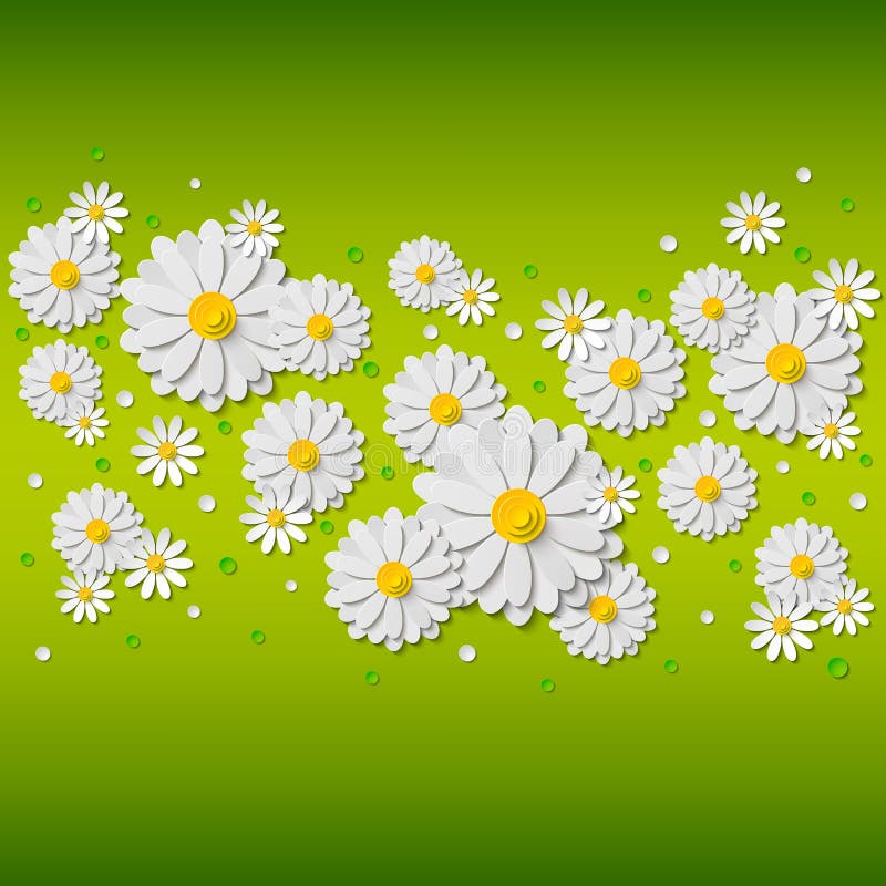 Φωτεινό floral υπόβαθρο άνοιξη με το τρισδιάστατο αποκόπτω έγγραφο chamomiles απεικόνιση αποθεμάτων