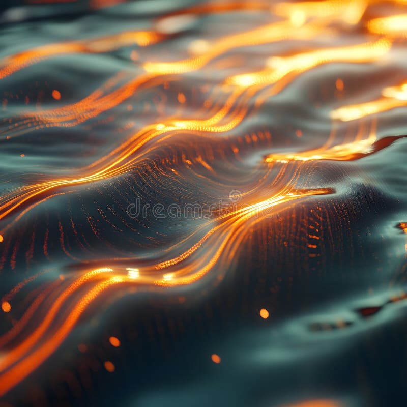 Φωτεινό πορτοκαλί και πετρόλ Abstract Waves Digital Art διανυσματική απεικόνιση