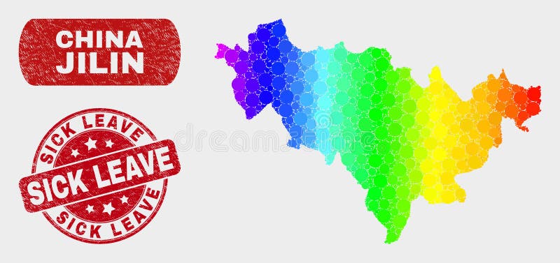 Φωτεινός χάρτης επαρχιών Jilin μωσαϊκών και γρατσουνισμένο υδατόσημο άδειας για λόγους υγείας απεικόνιση αποθεμάτων