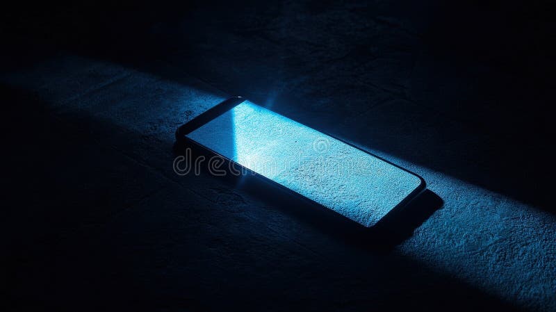 φωτισμένο smartphone με έντονο μπλε φωτισμό σε σκοτεινή επιφάνεια στοκ φωτογραφίες με δικαίωμα ελεύθερης χρήσης