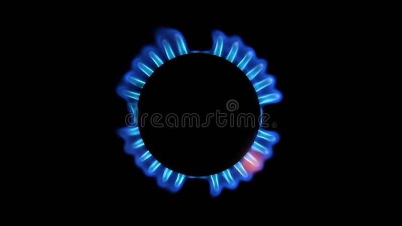 φωτισμός μπλε αερίου σε μια κάτοψη αερίου στο μαύρο φόντο. αργή κίνηση.