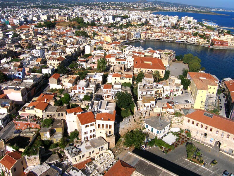 Φωτογραφία αέρα, πόλη Chania, παλαιά κωμόπολη, Κρήτη, Ελλάδα στοκ φωτογραφίες Φωτογραφία αέρα, πόλη Chania, παλαιά κωμόπολη, Κρήτη, Ελλάδα στοκ φωτογραφίες