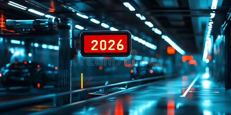 2026 Φόντο του φουτουριστικού Cityscape Cyberpunk Neon απεικόνιση αποθεμάτων