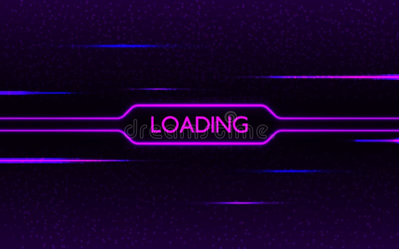 Glitch neon loading. Cyberpunk futuristic concept. Purple and blue glowing lights on dark pixel background. Creative design with color lines. Neon effect. Vector illustration. Glitch neon loading. Cyberpunk futuristic concept. Purple and blue glowing lights on dark pixel background. Creative design with color lines. Neon effect. Vector illustration.
