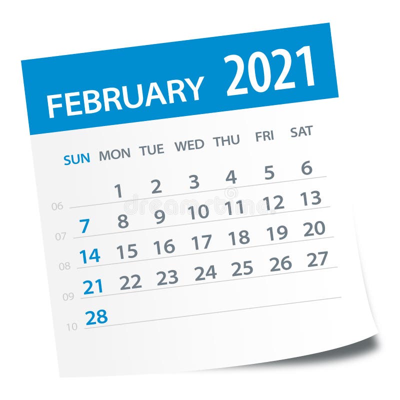 Φύλλο ημερολογίου Φεβρουαρίου 2021 - Απεικόνιση διανύσματος διανυσματική απεικόνιση