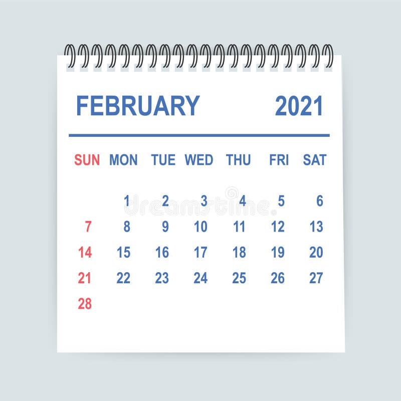 Φύλλο ημερολογίου Φεβρουαρίου 2021 Ημερολόγιο 2021 σε επίπεδο στυλ Απεικόνιση διανύσματος διανυσματική απεικόνιση