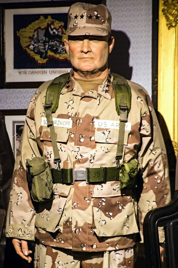 H Norman Schwarzkopf, Jr. was a United States Army general. While serving as Commander-in-Chief, United States Central Command, he led all coalition forces in the Persian Gulf War. Wax statue. H Norman Schwarzkopf, Jr. was a United States Army general. While serving as Commander-in-Chief, United States Central Command, he led all coalition forces in the Persian Gulf War. Wax statue.